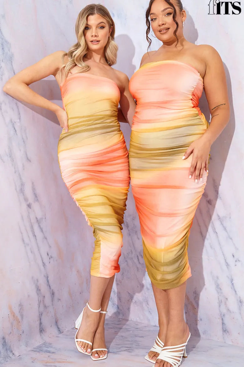 Ombre Mesh Bandeau Midi Dress