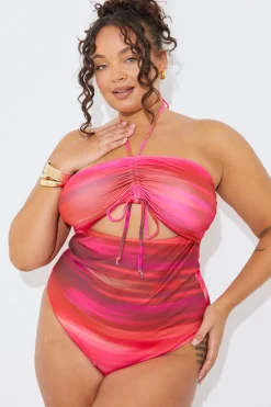 Ombre Print Cut Out Tie Detail Halterneck Swimsuit