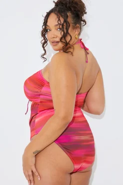 Ombre Print Cut Out Tie Detail Halterneck Swimsuit
