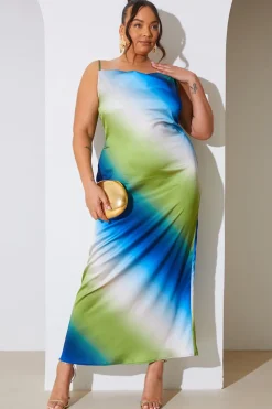 Ombre Satin Cowl Neck Maxi Dress