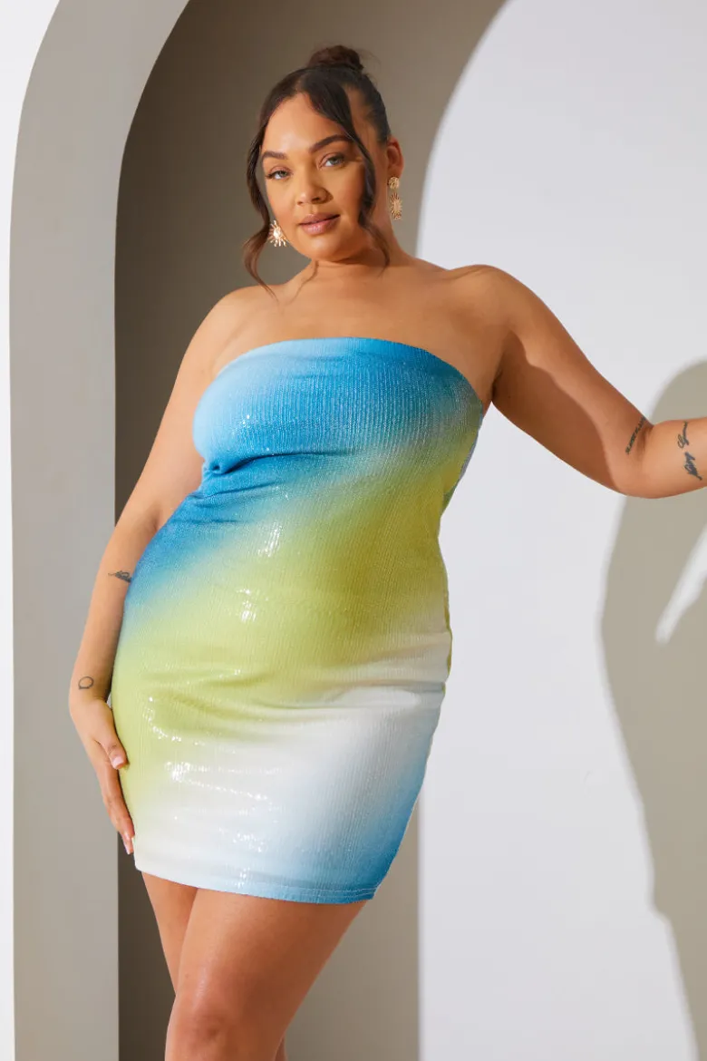 Ombre Sequin Bandeau Mini Dress