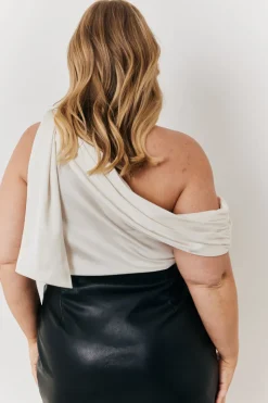 One Shoulder Draped Satin Top