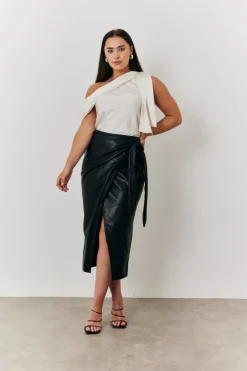 One Shoulder Draped Satin Top