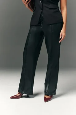 Perfect Sculpting High Waisted Leather Look Straight Leg Trouser