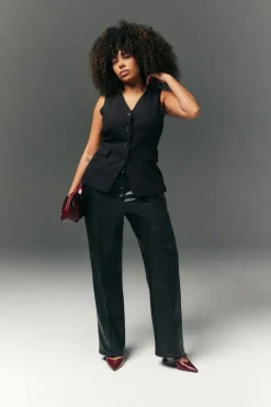 Perfect Sculpting High Waisted Leather Look Straight Leg Trouser