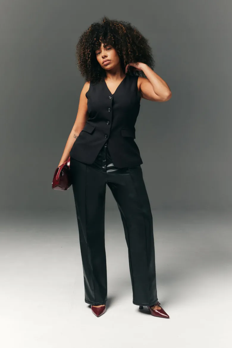 Perfect Sculpting High Waisted Leather Look Straight Leg Trouser