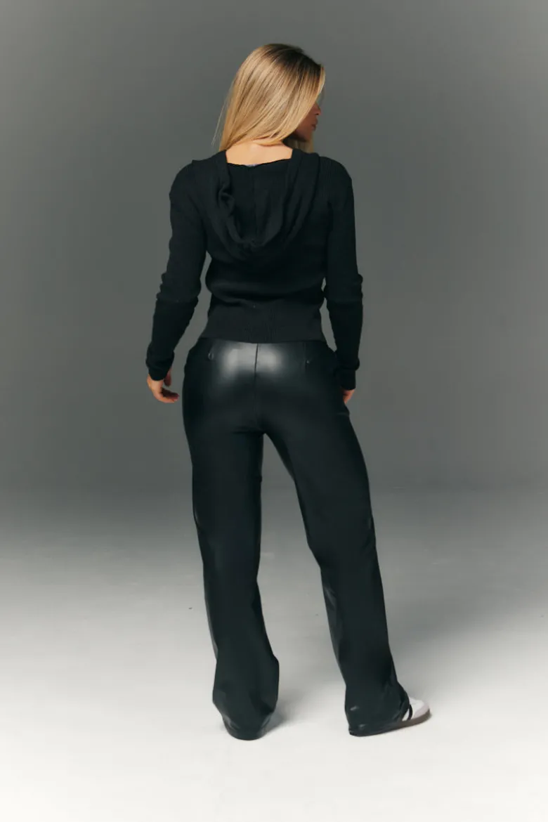 Perfect Sculpting High Waisted Leather Look Straight Leg Trouser