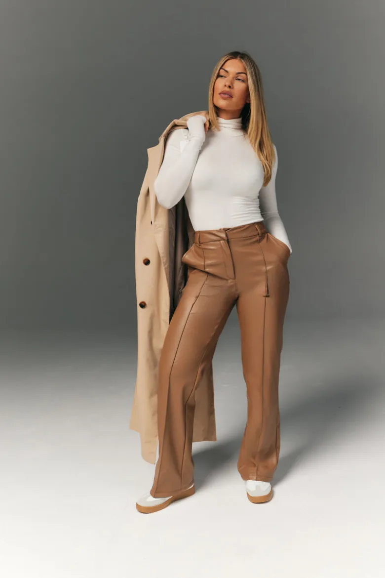 Perfect Sculpting High Waisted Leather Look Straight Leg Trouser