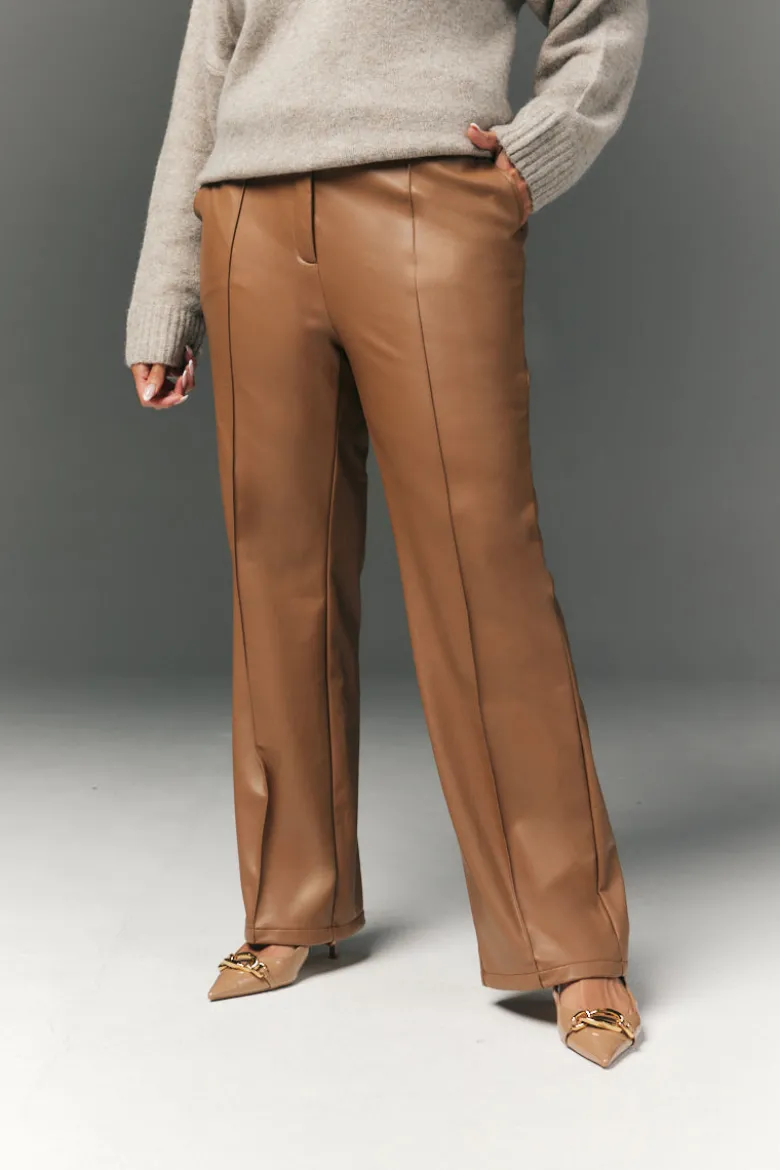 Perfect Sculpting High Waisted Leather Look Straight Leg Trouser