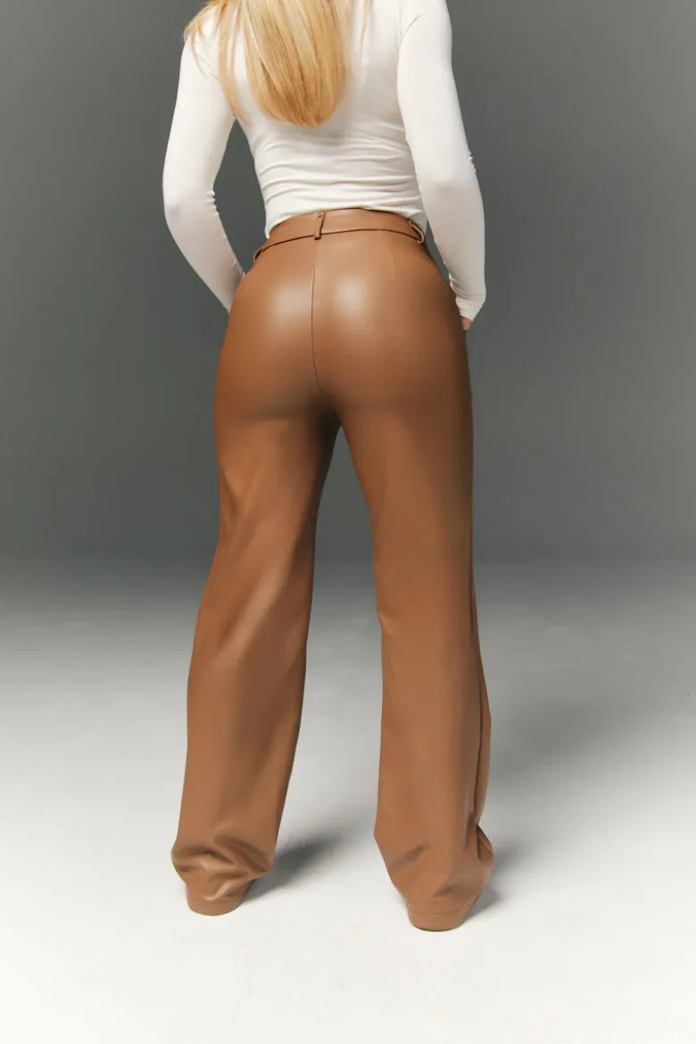 Perfect Sculpting High Waisted Leather Look Straight Leg Trouser
