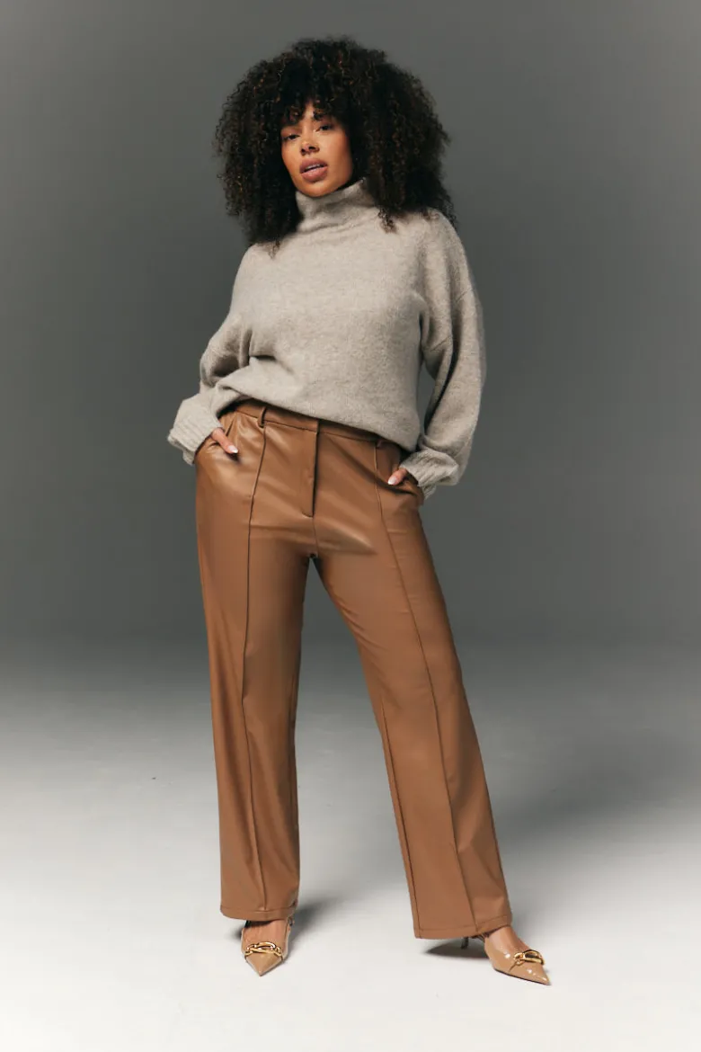 Perfect Sculpting High Waisted Leather Look Straight Leg Trouser