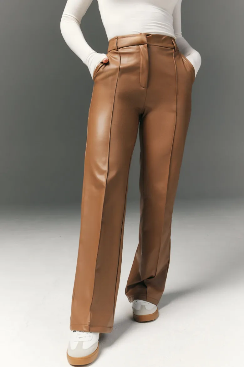 Perfect Sculpting High Waisted Leather Look Straight Leg Trouser