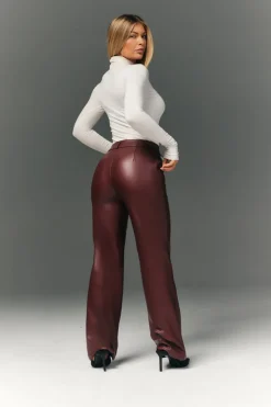 Perfect Sculpting High Waisted Leather Look Straight Leg Trouser