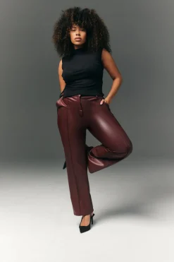 Perfect Sculpting High Waisted Leather Look Straight Leg Trouser