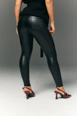Perfect Sculpting High Waisted Leather Look Leggings With Back Pocket