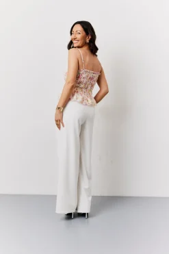 Pink Floral Print Shirred Cami Top