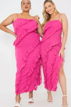 Pink Ruffle Cami Maxi Dress