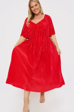 Pleated Flutter Sleeve Midi Dress