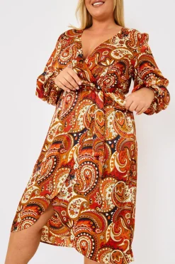 Plunge Balloon Sleeve Belted Midi Dress