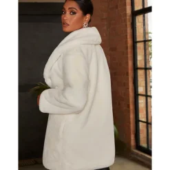 Plush Faux Fur Coat in Cream
