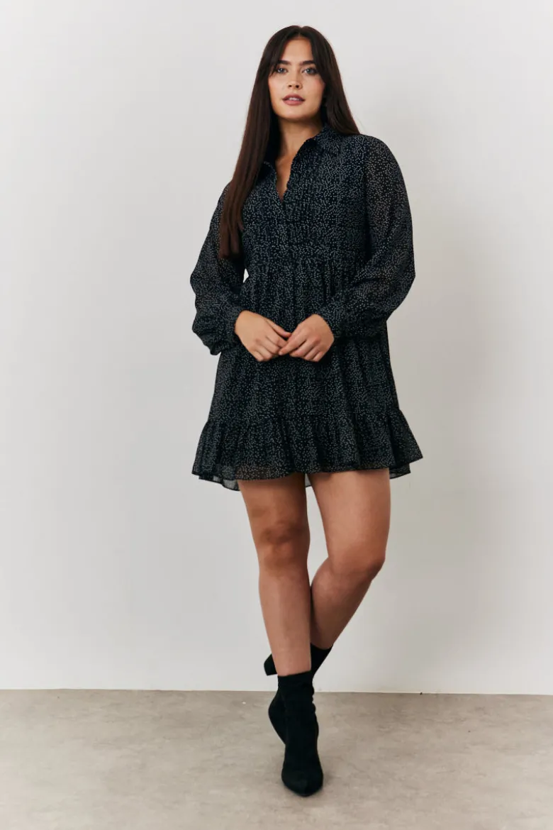 Polka Dot Balloon Sleeve Shirt Dress