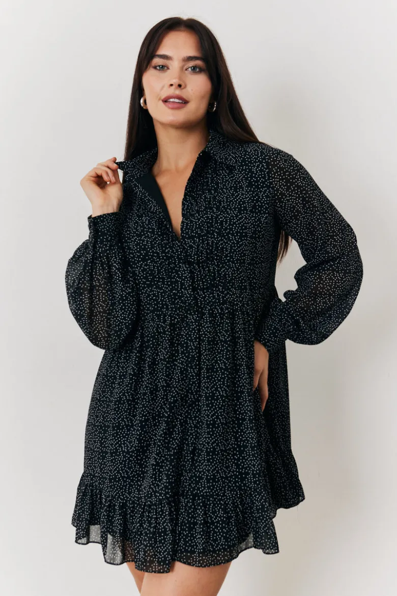Polka Dot Balloon Sleeve Shirt Dress