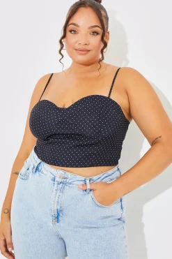 Polka Dot Print Cupped Crop Top