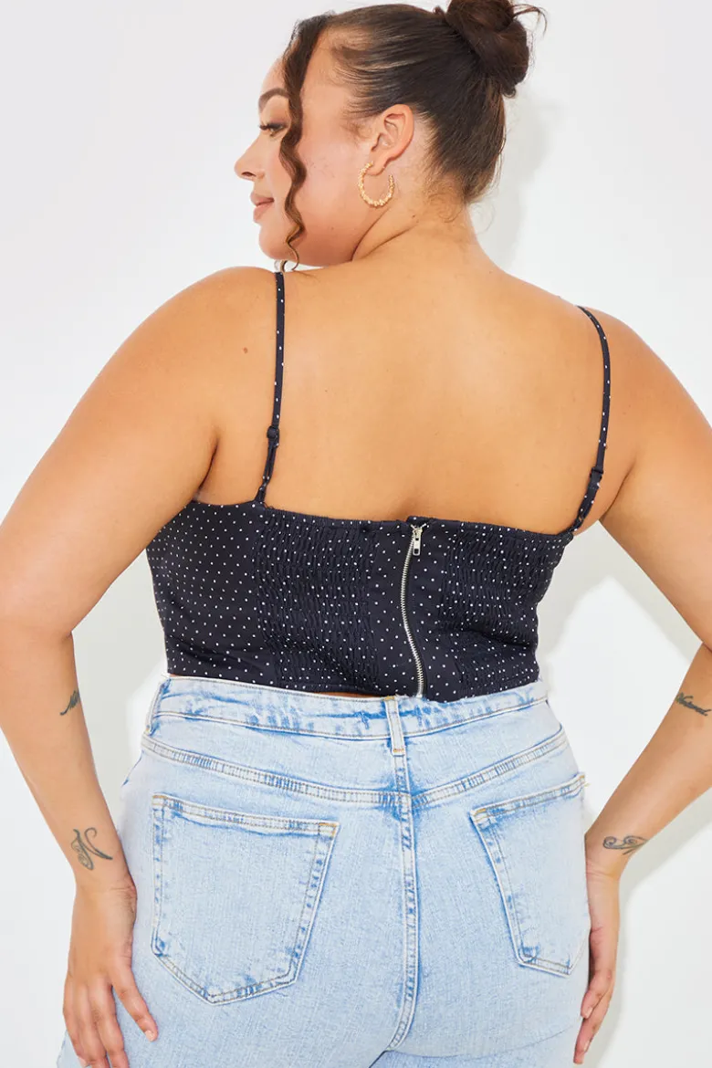 Polka Dot Print Cupped Crop Top