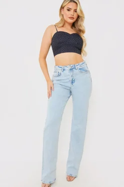 Polka Dot Print Cupped Crop Top
