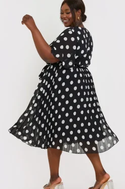 Polka Dot Print Pleated Wrap Midi Dress