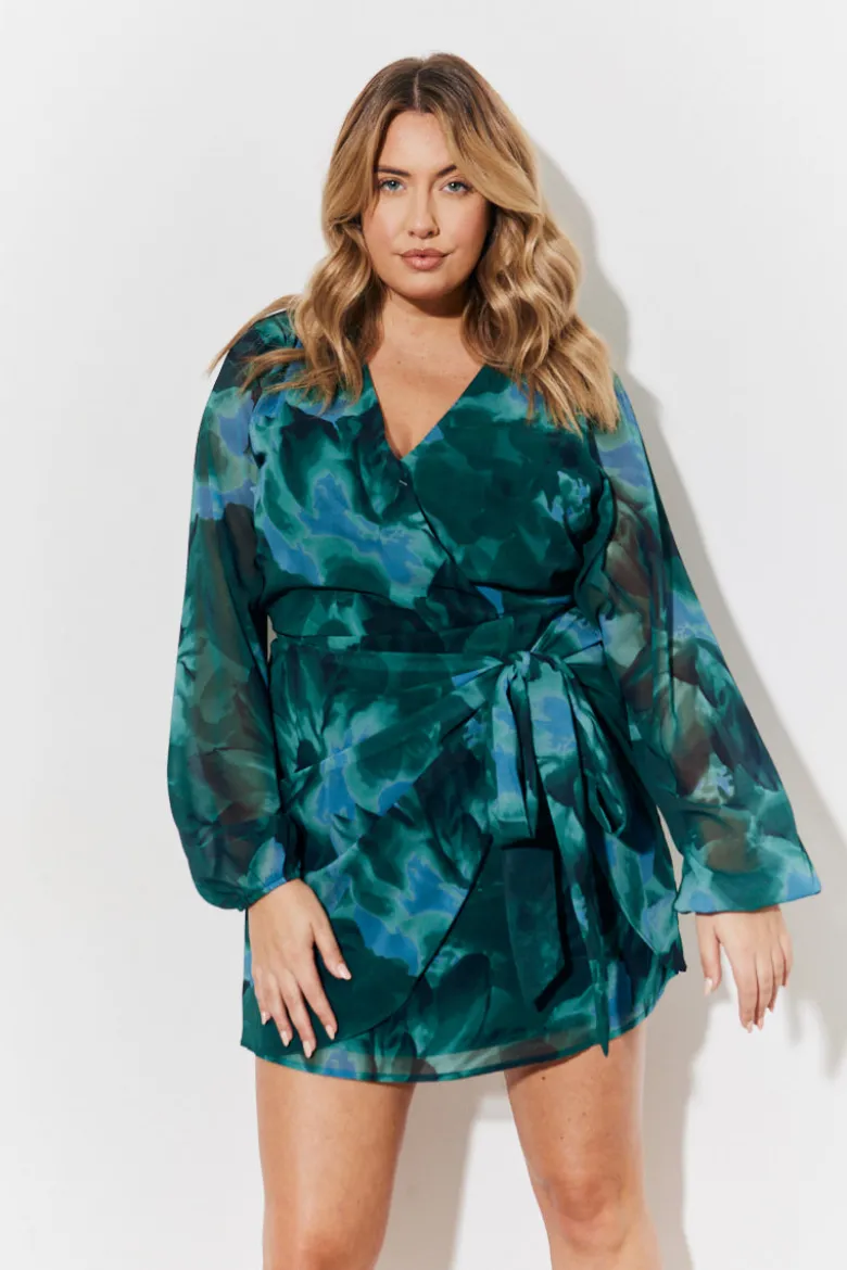 Printed Wrap Detail Mini Dress