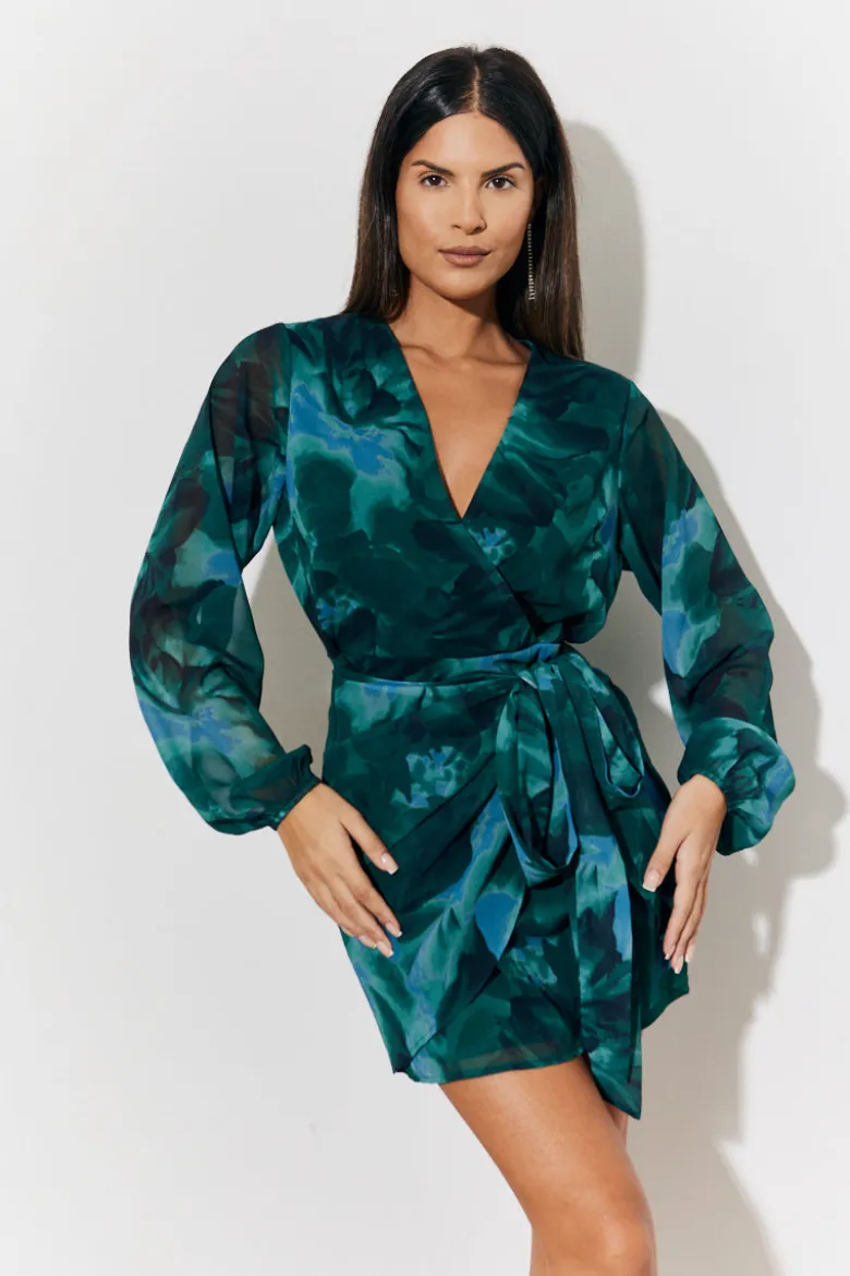 Printed Wrap Detail Mini Dress