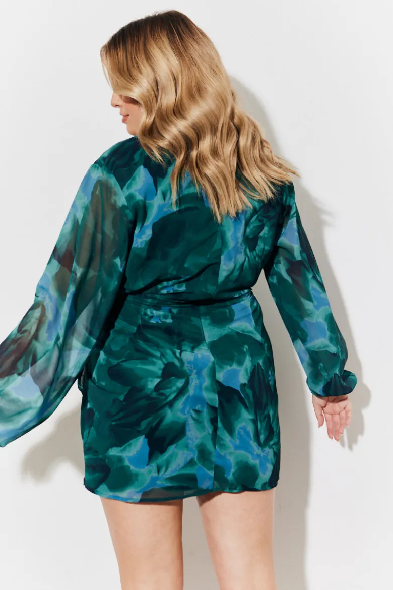 Printed Wrap Detail Mini Dress
