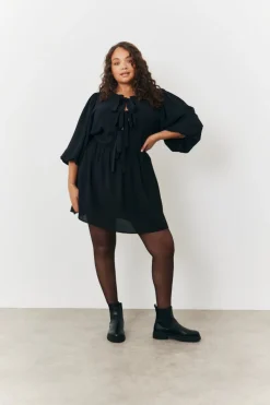Puff Sleeve Bow Detail Mini Dress