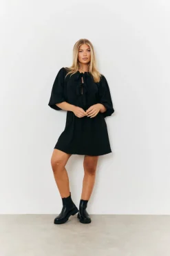 Puff Sleeve Bow Detail Mini Dress