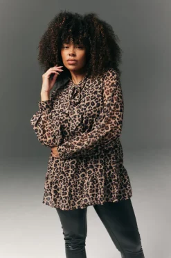 Pussybow Tiered Animal Print Blouse