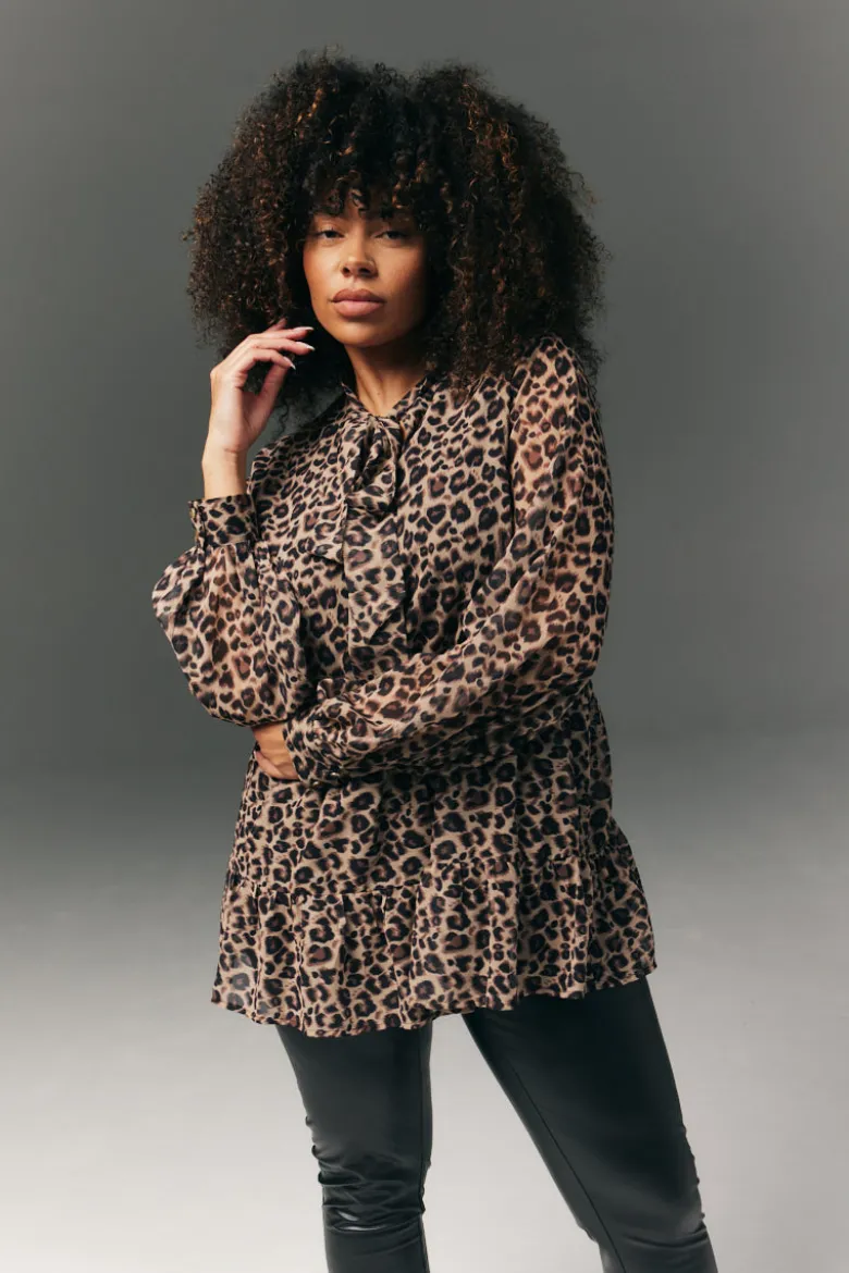 Pussybow Tiered Animal Print Blouse