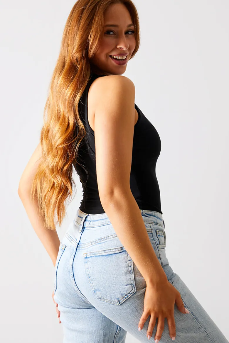Racer Neck Double Layer Slinky Bodysuit