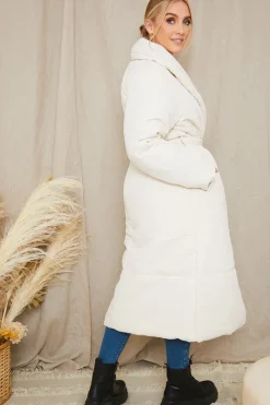 Recycled Belted Longline Lapel Collar Puffer