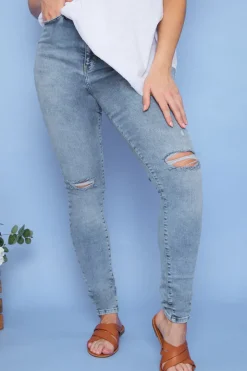 Recycled Light Wash Ripped Knee Denim Skinny Jeans