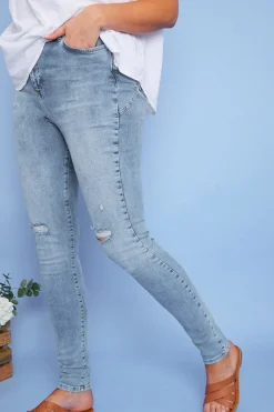 Recycled Light Wash Ripped Knee Denim Skinny Jeans