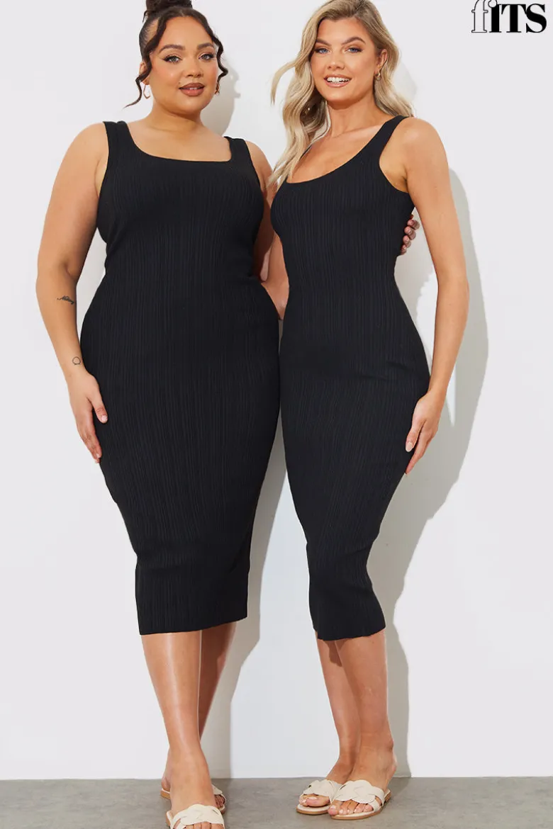Recycled Ribbed Scoop Neck Midi Dress