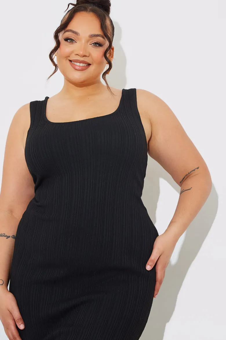 Recycled Ribbed Scoop Neck Midi Dress