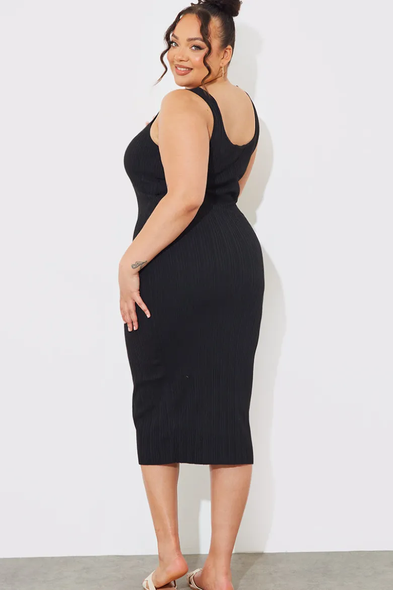 Recycled Ribbed Scoop Neck Midi Dress