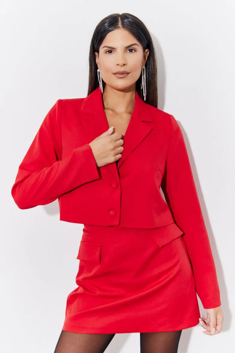 Red Cropped Tailored Blazer