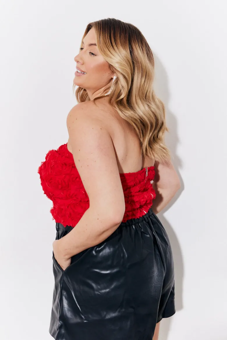Red 3D Floral Bandeau Top