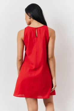 Red Linen A-Line Mini Dress