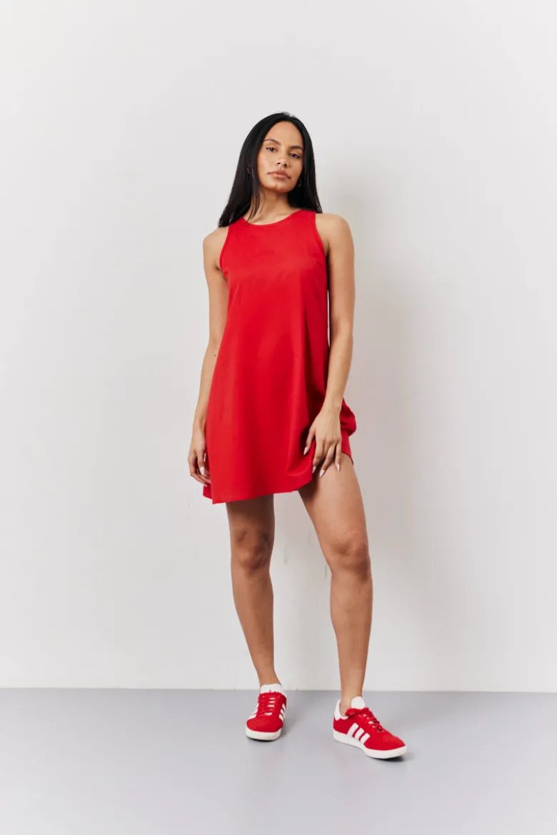 Red Linen A-Line Mini Dress