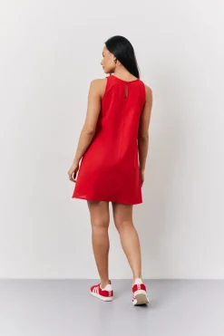 Red Linen A-Line Mini Dress
