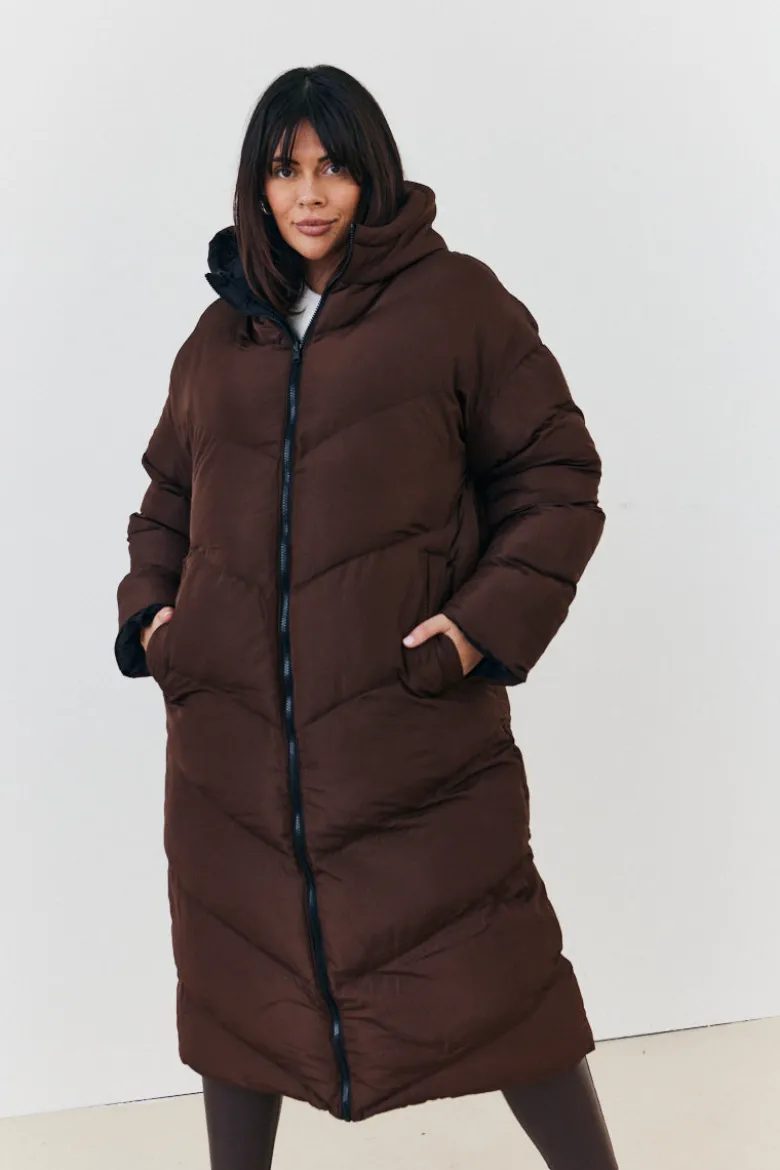 Reversible Hooded Longline Puffer Coat